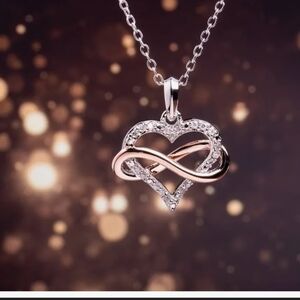 Elegant Silver and Rose Gold Heart Infinity Necklace